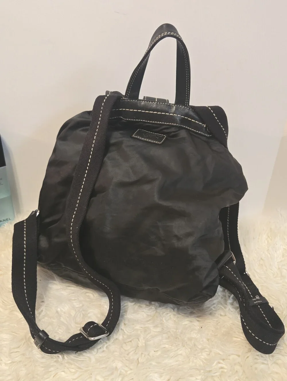 Coach Nylon Backpack Leather Trim Style #L04J-1898 Black Silver Hardware Pockets